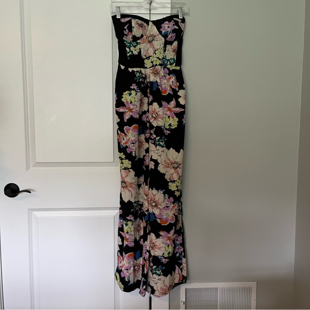 Band of Gypsies black floral strapless bustier jumpsuit